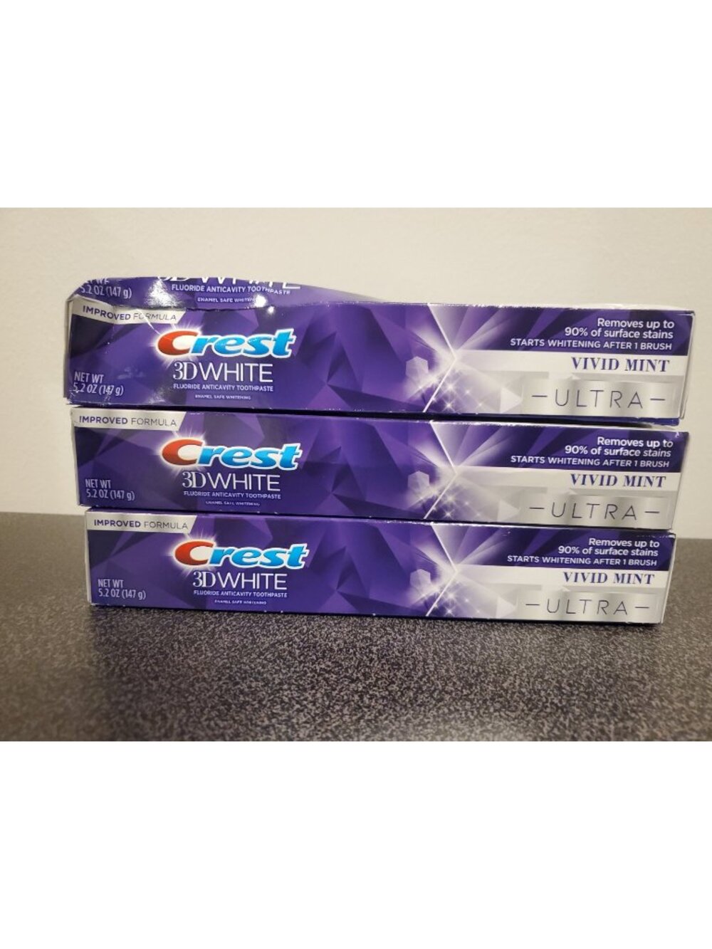 3 Packs - Crest 3D White Ultra Vivid Mint Whitening Toothpaste 5.2oz Tubes